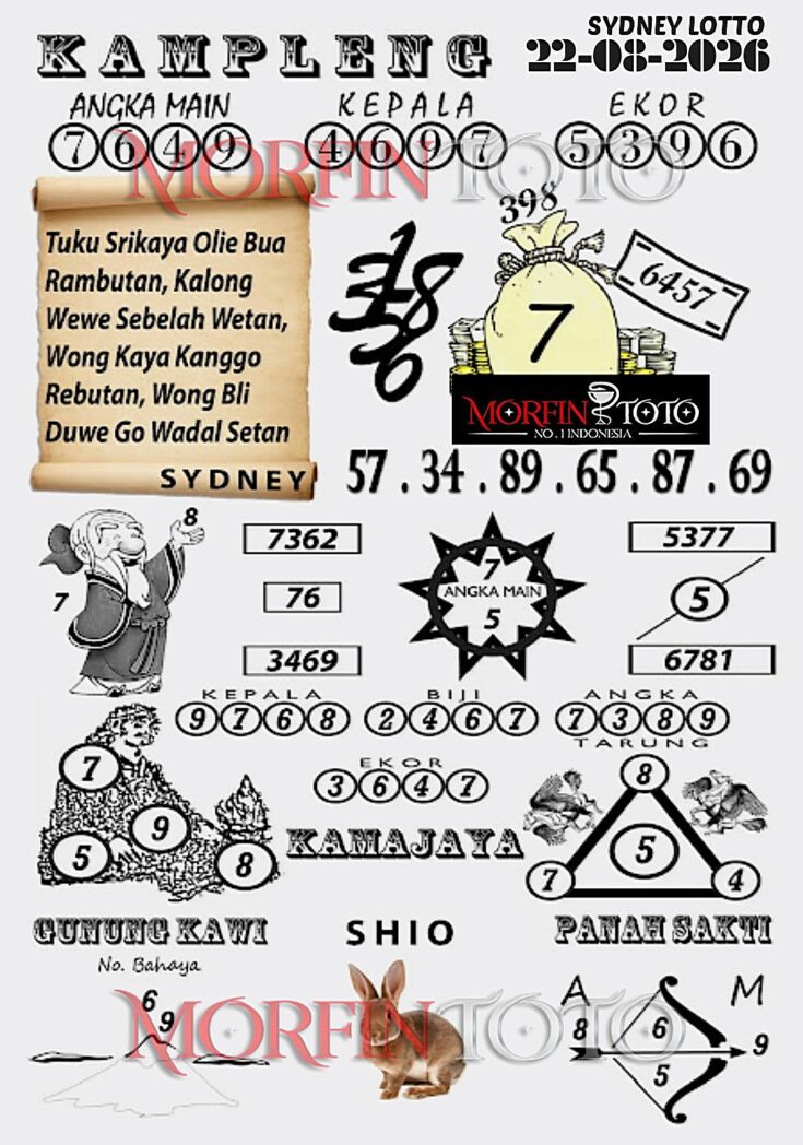 SYAIR TOGEL KAMPLENG SYDNEY LOTTO 22 AGUSTUS 2226