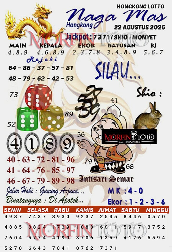 SYAIR TOGEL NAGA MAS HONGKONG LOTTO 22 AGUSTUS 2226