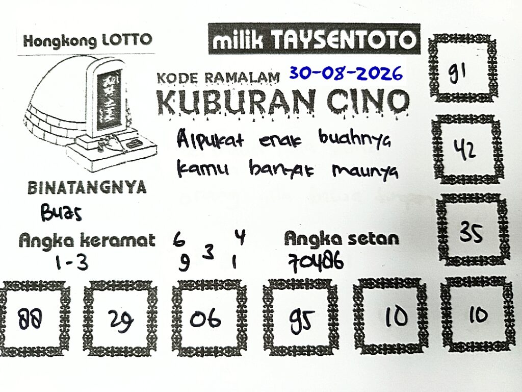 Syair Kuburan Cino HK Hari Minggu, 30 Agustus 2026