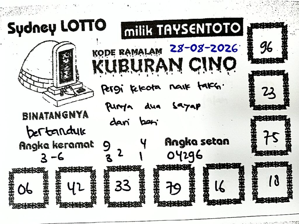 Syair Kuburan Cino Sydney Hari ini Jumat, 28 Agustus 2026
