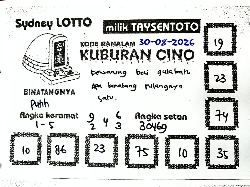 Syair Kuburan Cino Sydney Hari ini Minggu, 30 Agustus 2026