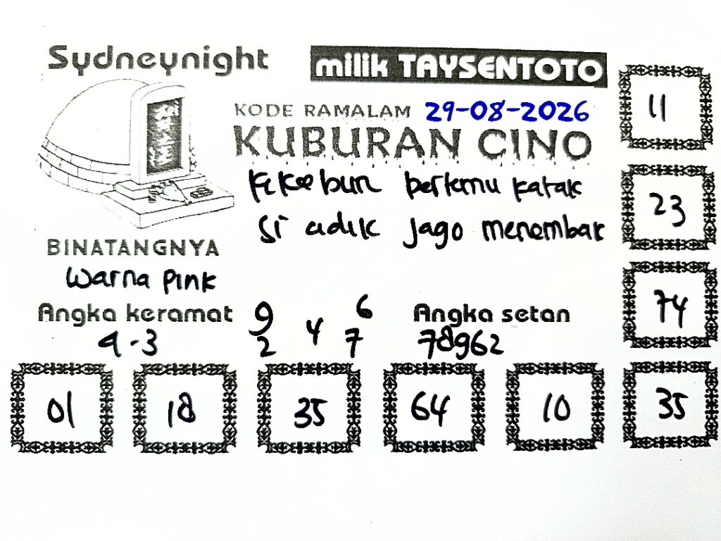 Syair Kuburan Cino SydneyNight Hari ini Sabtu, 29 Agustus 2026