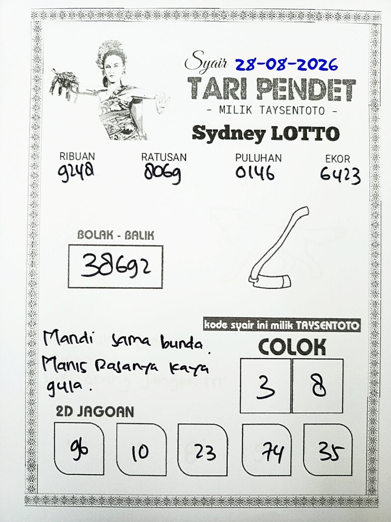 Syair Tari Pendet Sydney Hari ini Jumat, 28 Agustus 2026