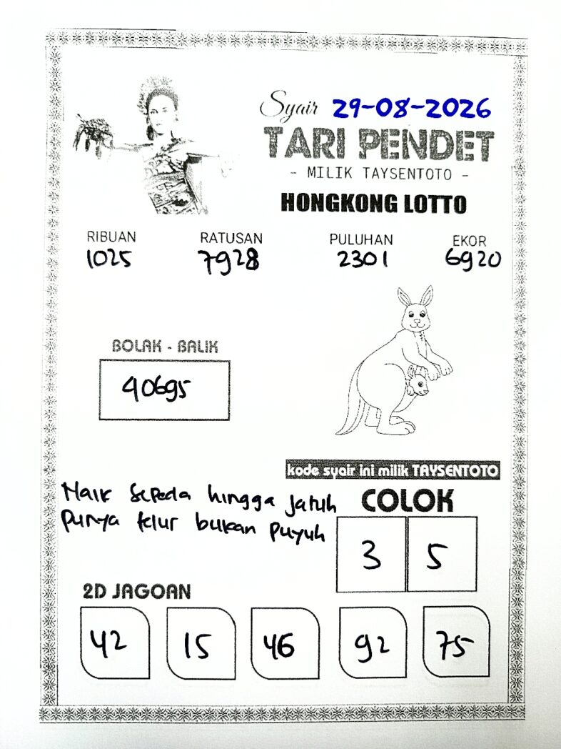 Syair Tari Pendet HK Hari Sabtu, 29 Agustus 2026