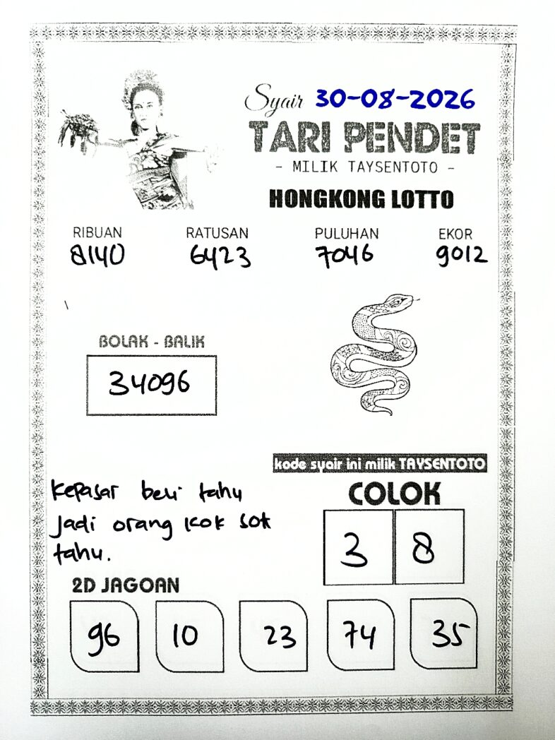 Syair Tari Pendet HK Hari Minggu, 30 Agustus 2026