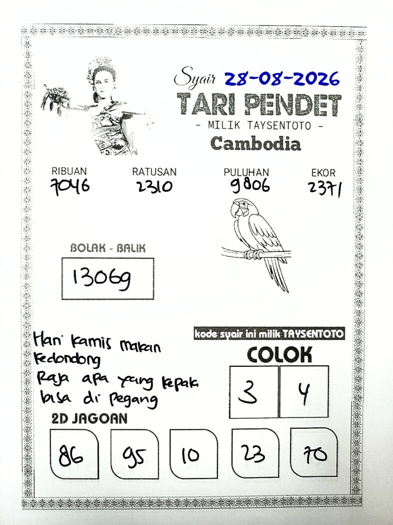 Syair Tari Pendet Cambodia Hari Ini Jumat, 28 Agustus 2026