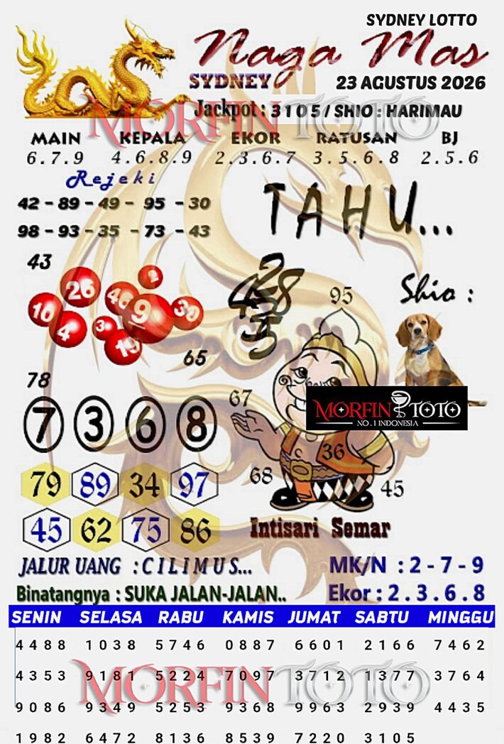 SYAIR TOGEL NAGA MAS SYDNEY LOTTO 23 AGUSTUS 2326