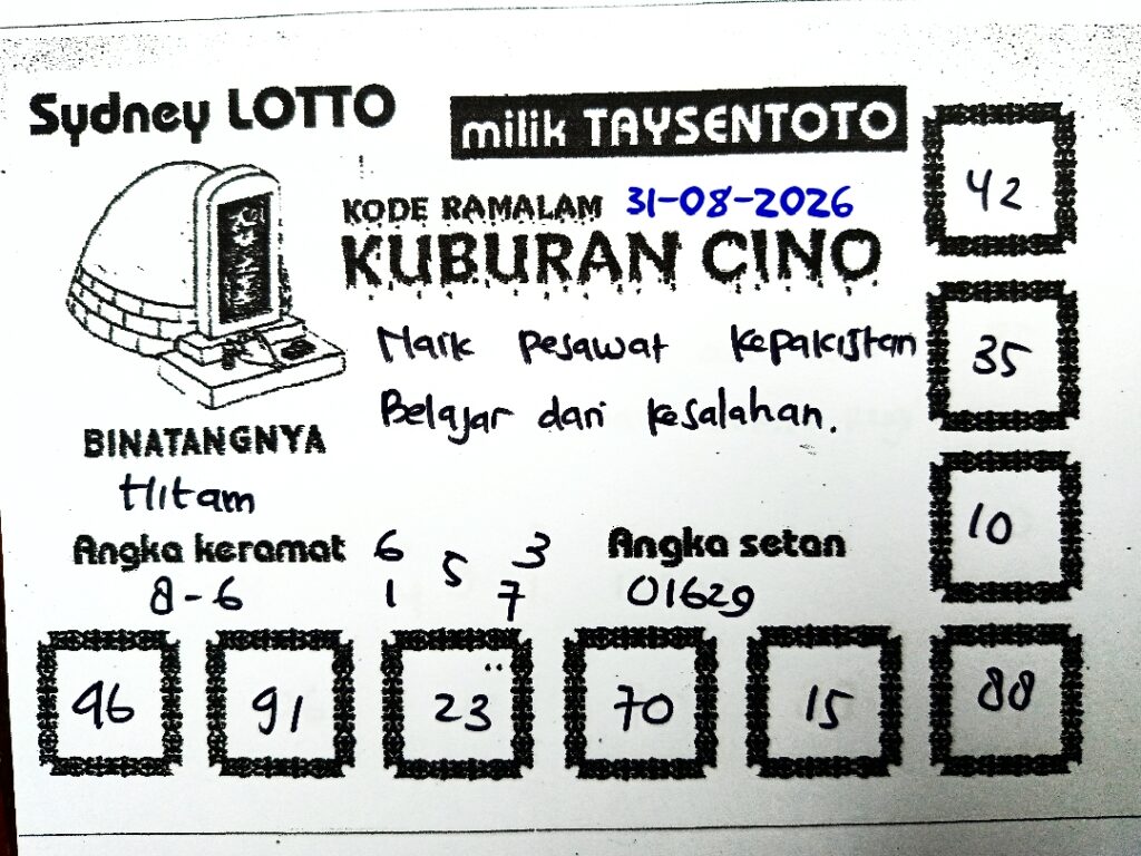 Syair Kuburan Cino Sydney Hari ini Senin, 31 Agustus 2026