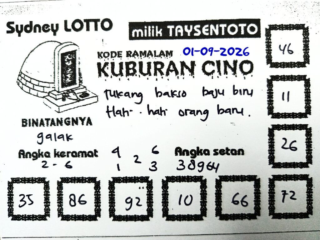 Syair Kuburan Cino Sydney Hari ini Selasa, 01 September 2026