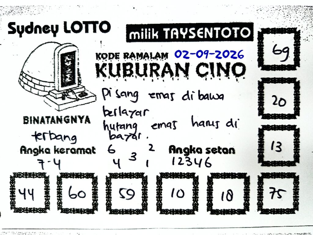 Syair Kuburan Cino Sydney Hari ini Rabu, 02 September 2026