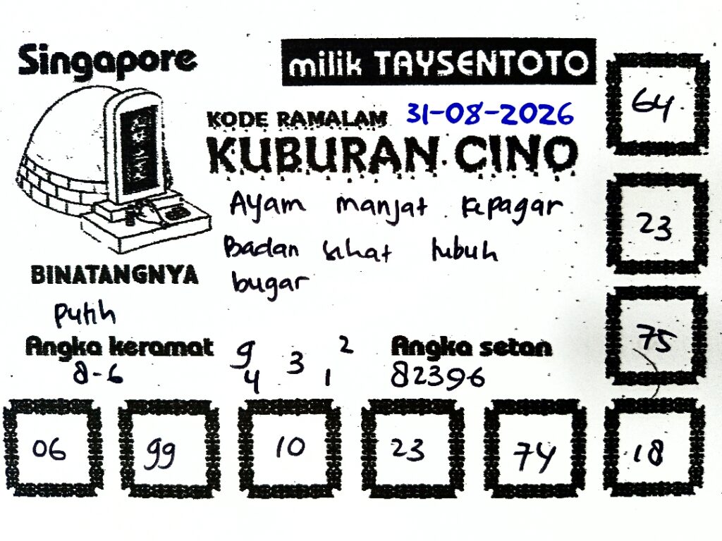 Syair Tari Pendet SGP Hari ini Senin, 31 Agustus 2026