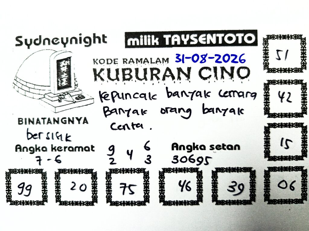 Syair Kuburan Cino SydneyNight Hari ini Senin, 31 Agustus 2026