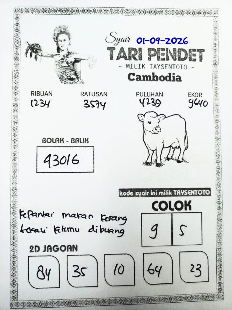 Syair Tari Pendet Cambodia Hari Ini Selasa, 01 September 2026
