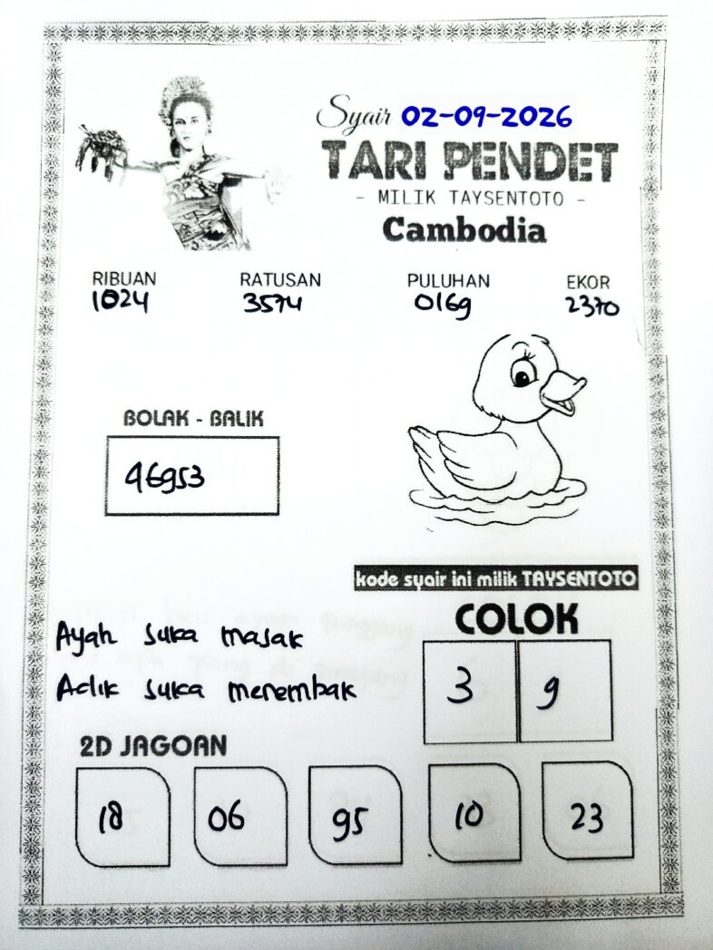Syair Tari Pendet Cambodia Hari Ini Rabu, 02 September 2026
