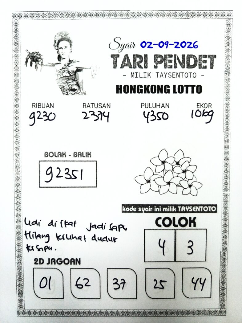 Syair Tari Pendet HK Hari Rabu, 02 September 2026