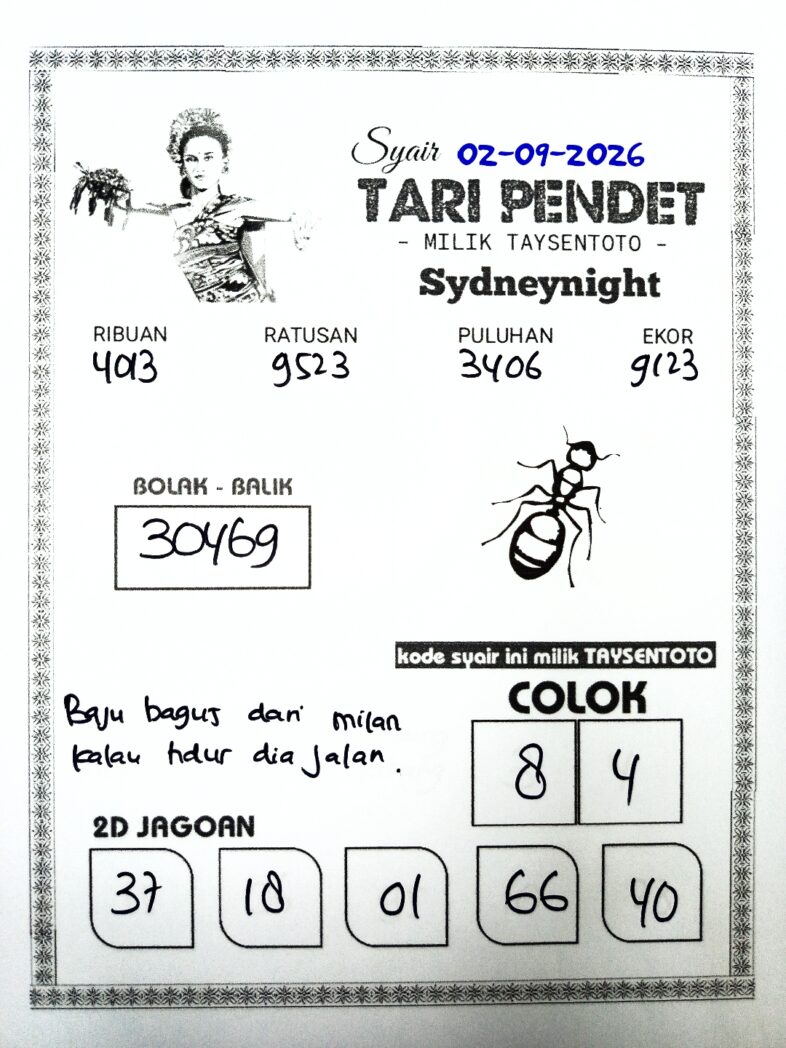 Syair Tari Pendet SydneyNight Hari ini Rabu, 02 September 2026
