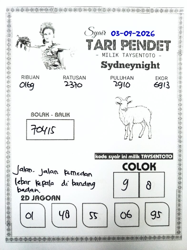 Syair Tari Pendet SydneyNight Hari ini Kamis, 03 September 2026