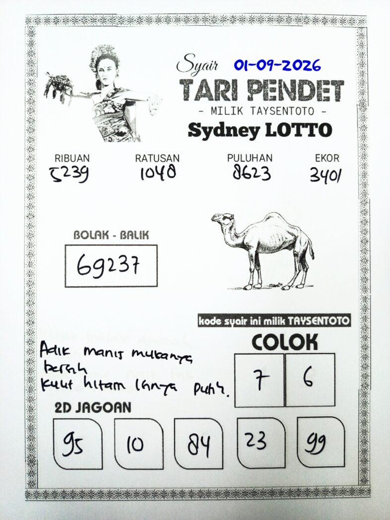 Syair Tari Pendet Sydney Hari ini Selasa, 01 September 2026