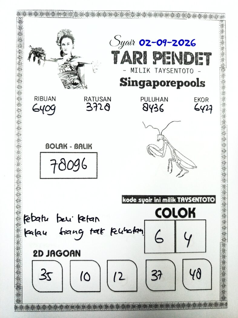 Syair Tari Pendet SGP Hari ini Rabu, 02 September 2026