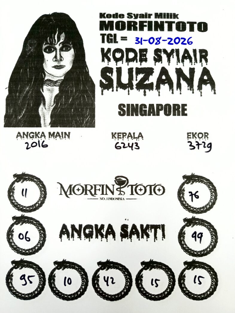 SYAIR TOGEL SUZANA SINGAPORE POOLS 31 AGUSTUS 2026