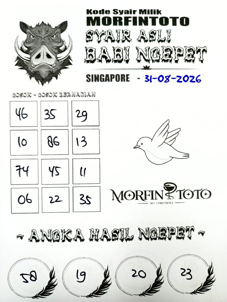 SYAIR TOGEL BABI NGEPET SINGAPORE POOLS 31 AGUSTUS 2026