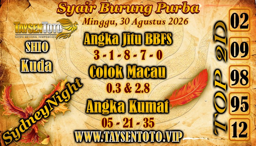 Syair Burung Purba SydneyNight Hari ini Minggu, 30 Agustus 2026