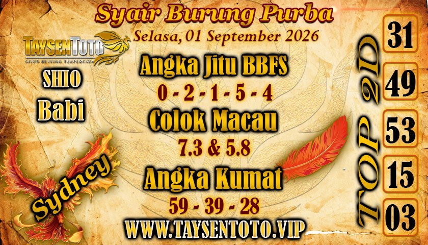 Syair Burung Purba Sydney Hari ini Selasa, 01 September 2026