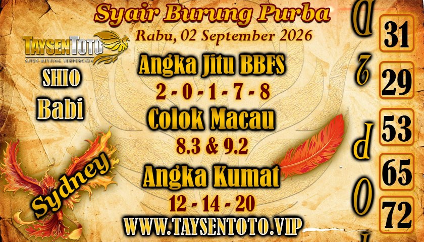 Syair Burung Purba Sydney Hari ini Rabu, 02 September 2026