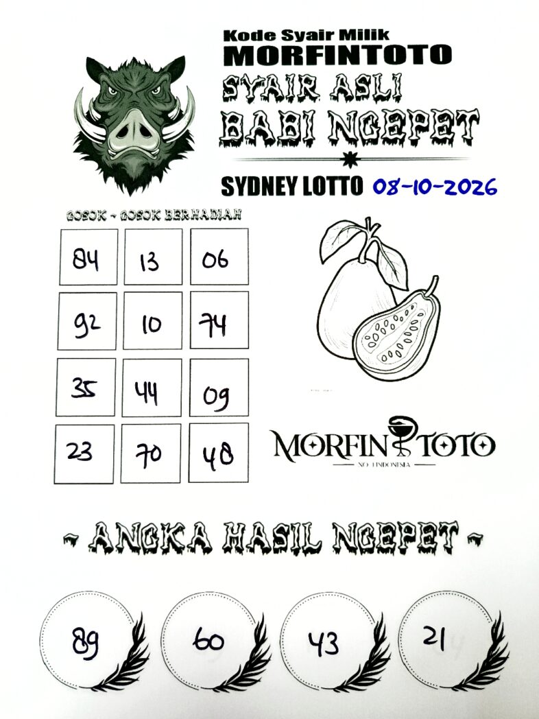 SYAIR BABI NGEPET SYDNEY LOTTO HARI INI 08 OKTOBER 2086