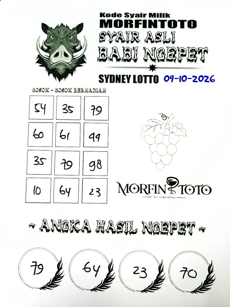 SYAIR BABI NGEPET SYDNEY LOTTO  HARI INI 09 OKTOBER 2096