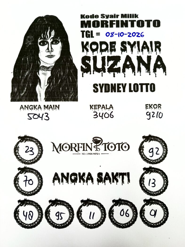 SYAIR SUZANA SYDNEY LOTTO HARI INI 08 OKTOBER 2086