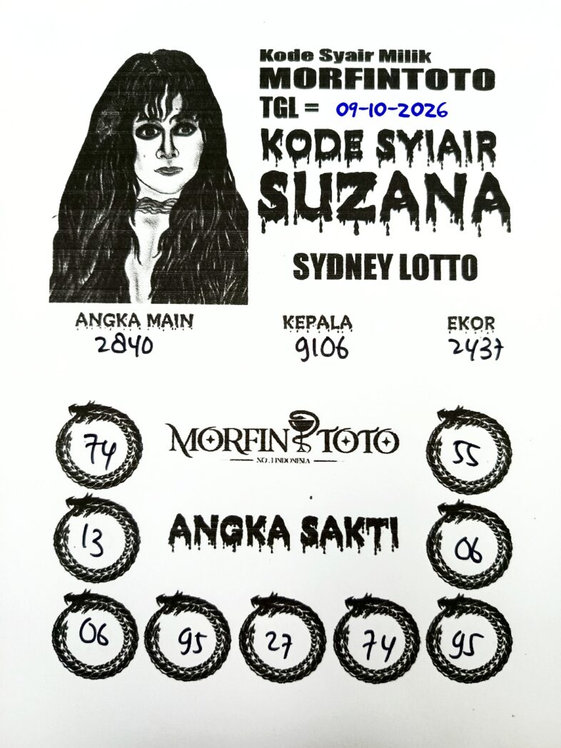 SYAIR SUZANA  SYDNEY LOTTO  HARI INI 09 OKTOBER 2096