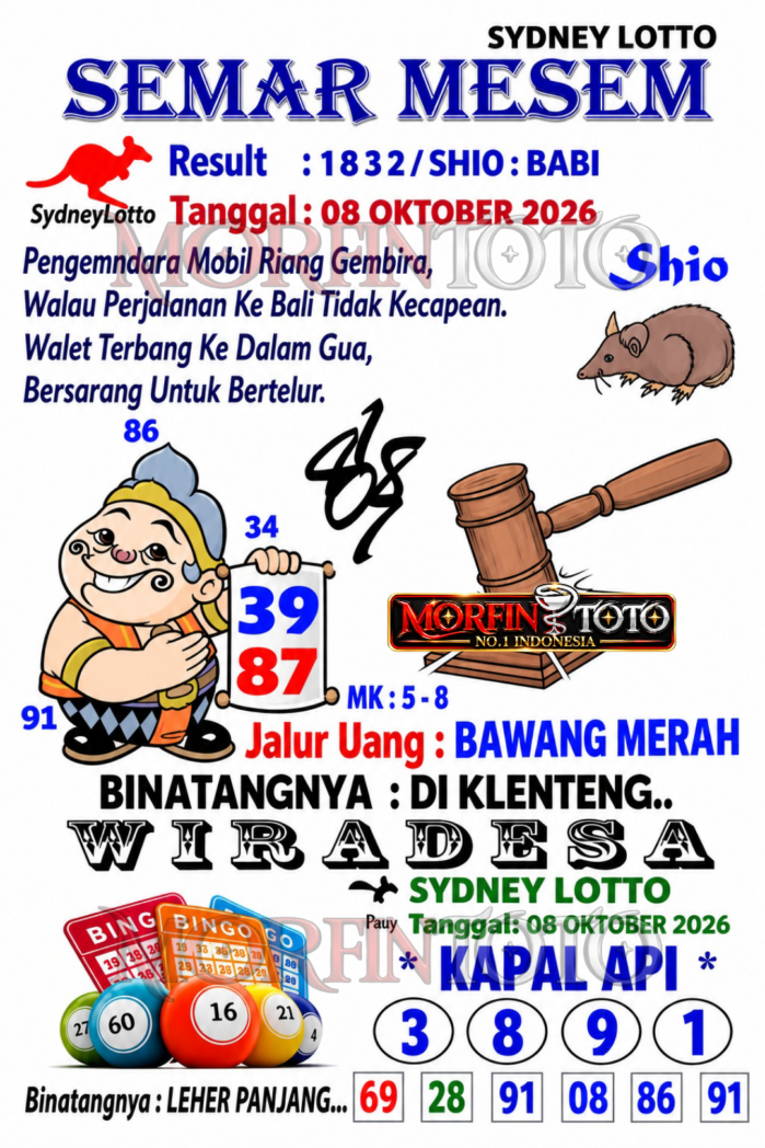 SYAIR SEMAR MESEM SYDNEY LOTTO HARI INI 08 OKTOBER 2086